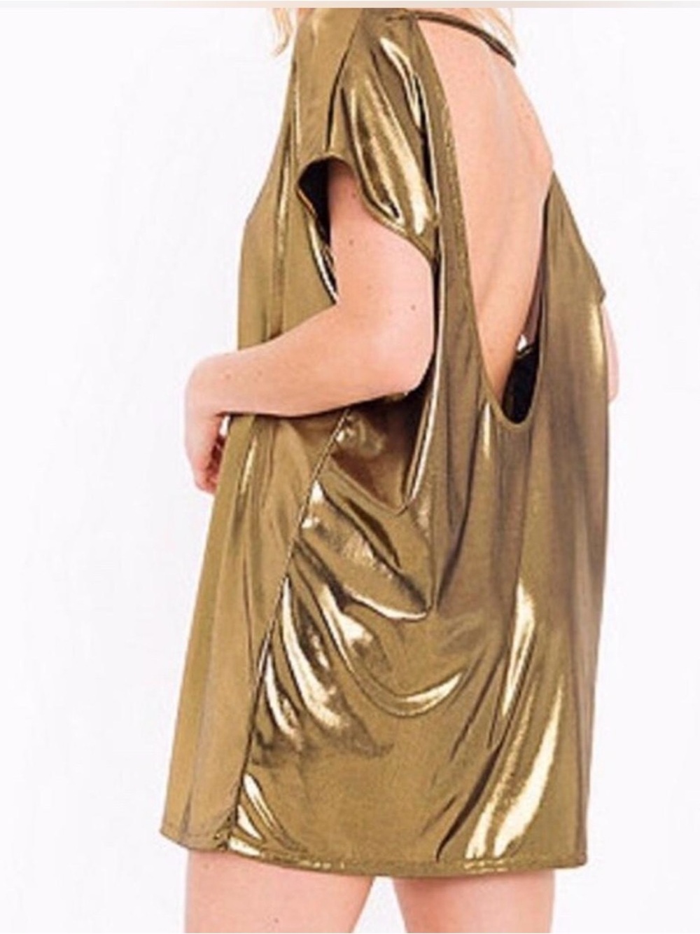American Apparel Gold Metallic Open-Back Mini Dress - Party Club Indie Sleaze